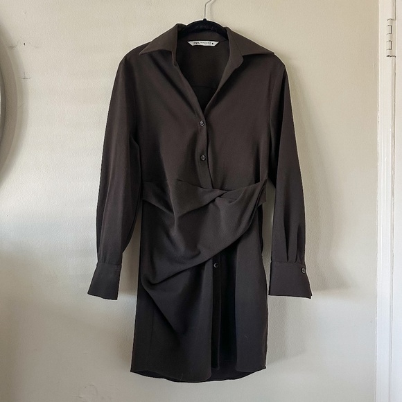 Zara | Dresses | Zara Brown Buttondown Dress Size Xs | Poshmark